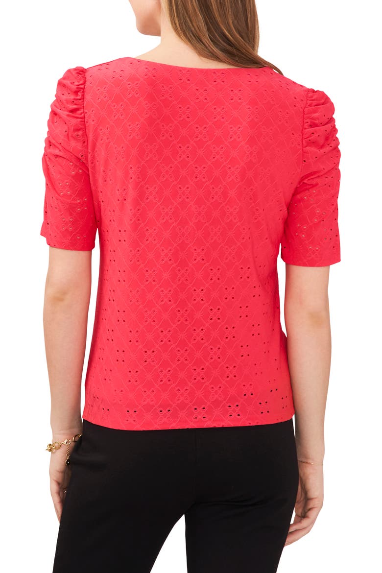 Eyelet Ruched Sleeve Knit Top, Alternate, color, GERANIUM