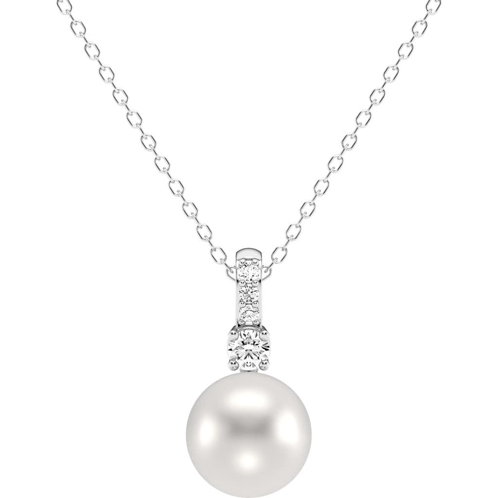 Badgley Mischka Collection Diamond & Freshwater Pearl Pendant Necklace In White