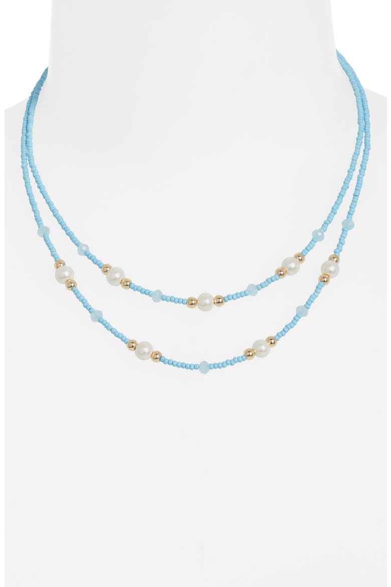 Seed Bead & Faux Pearl Layered Necklace, Alternate, color, TURQUOISE- WHITE- GOLD