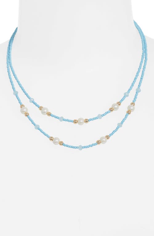 Nordstrom Seed Bead & Faux Pearl Layered Necklace In Turquoise- White- Gold