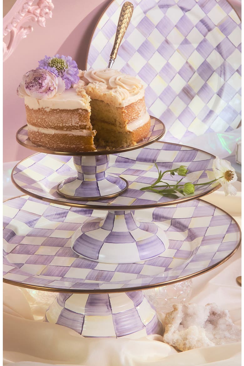 Violet Check Enameled Steel Mini Pedestal Platter, Alternate, color, VIOLET