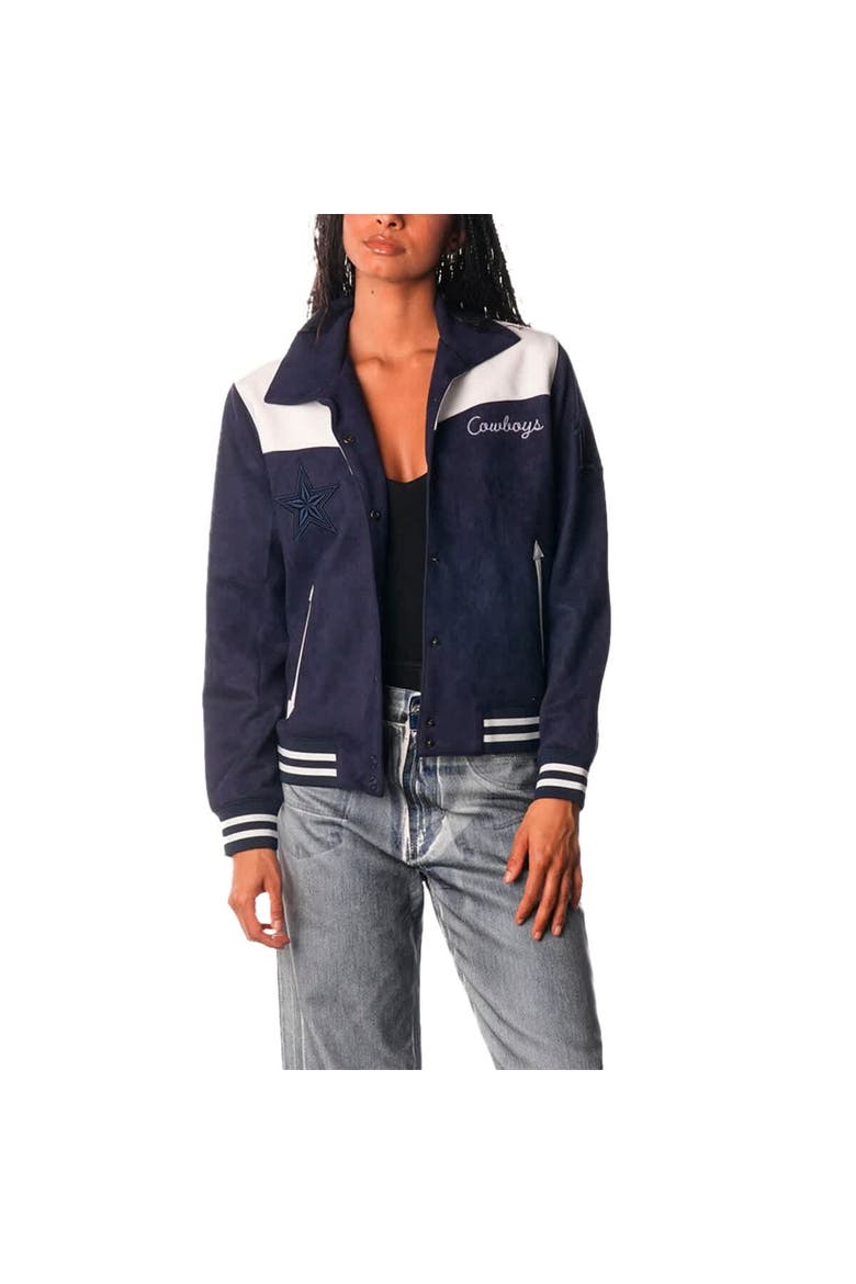 Women's The Wild Collective  Navy Dallas Cowboys Suede Full-Snap Bomber Jacket, Alternate, color, Navy