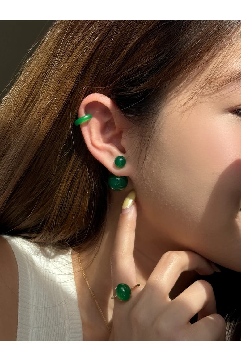 Orbit Duo Double ended jade stone stud earrings, Alternate, color, Bright green
