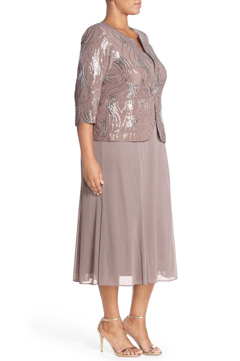 Sequin Mock Two-Piece Dress with Jacket, Alternate, color, PEWTER FROST