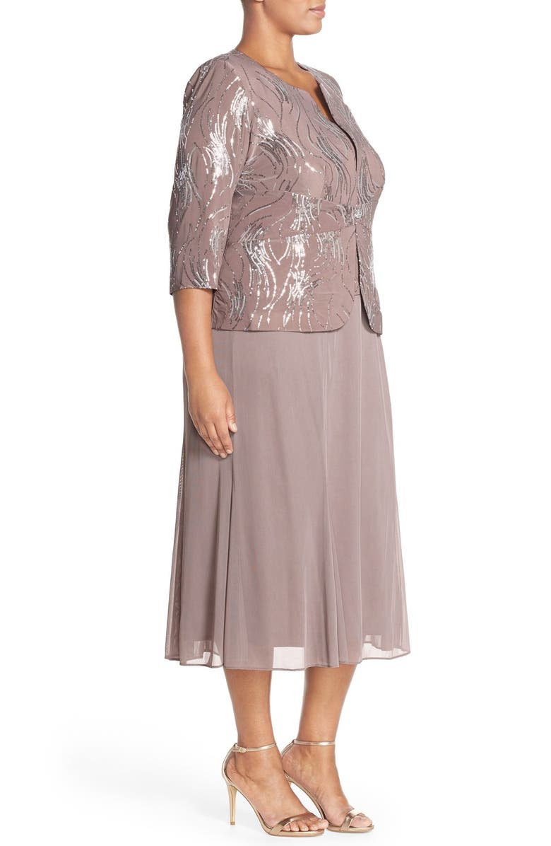 Alex Evenings Sequin Mock Two-Piece Dress with Jacket, Alternate, color, Pewter Frost