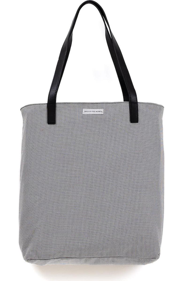 Made Free Houndstooth Print Day Tote, Main, color, Black