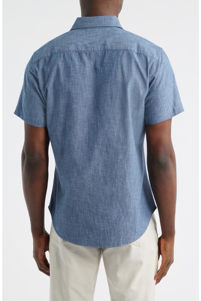 Men's Riviera Slim Fit Stretch Dot Short Sleeve Button-Up Shirt, Alternate, color, DARKWASH CHAMBRAY