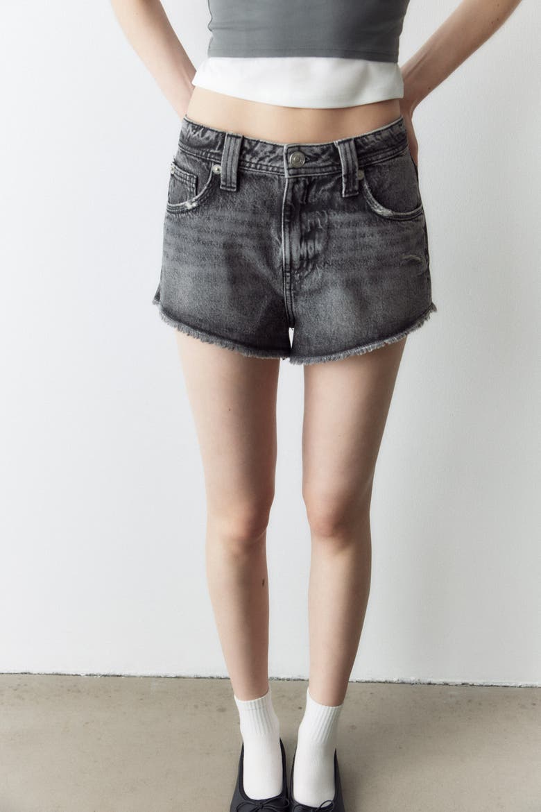 Frayed Denim Shorts, Alternate, color, Denim gray