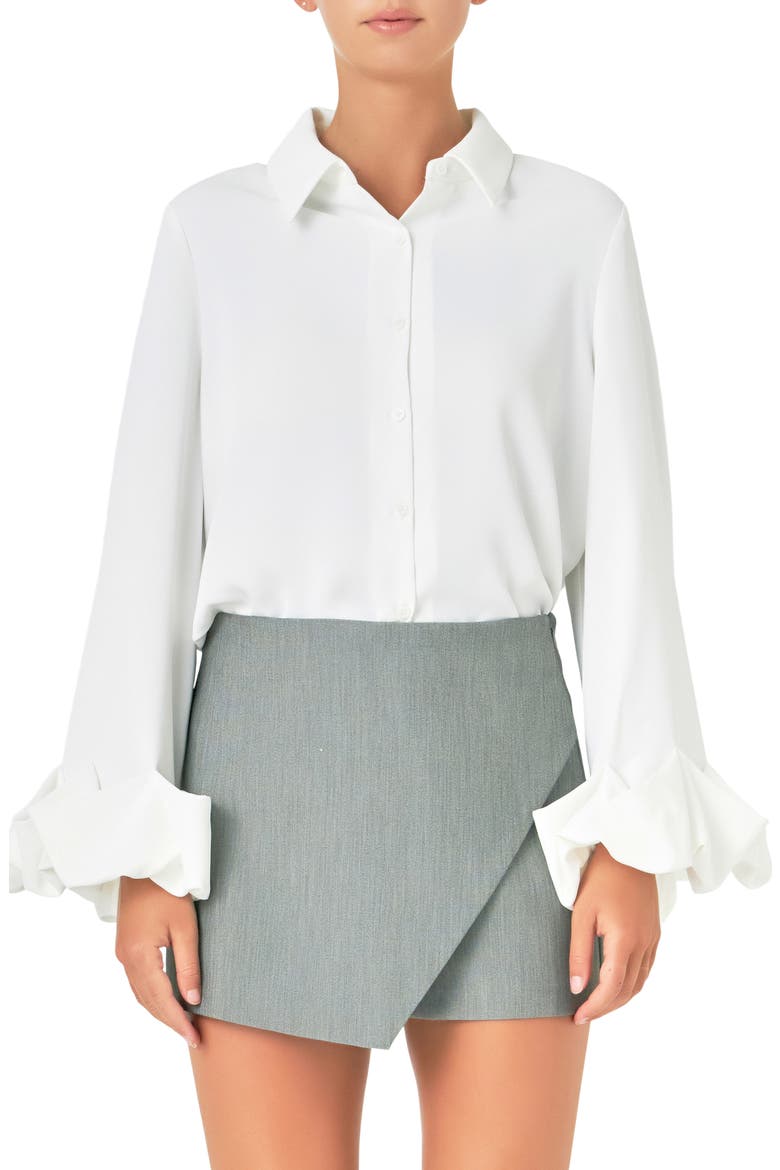 Bubble Cuff Shirt, Main, color, WHITE