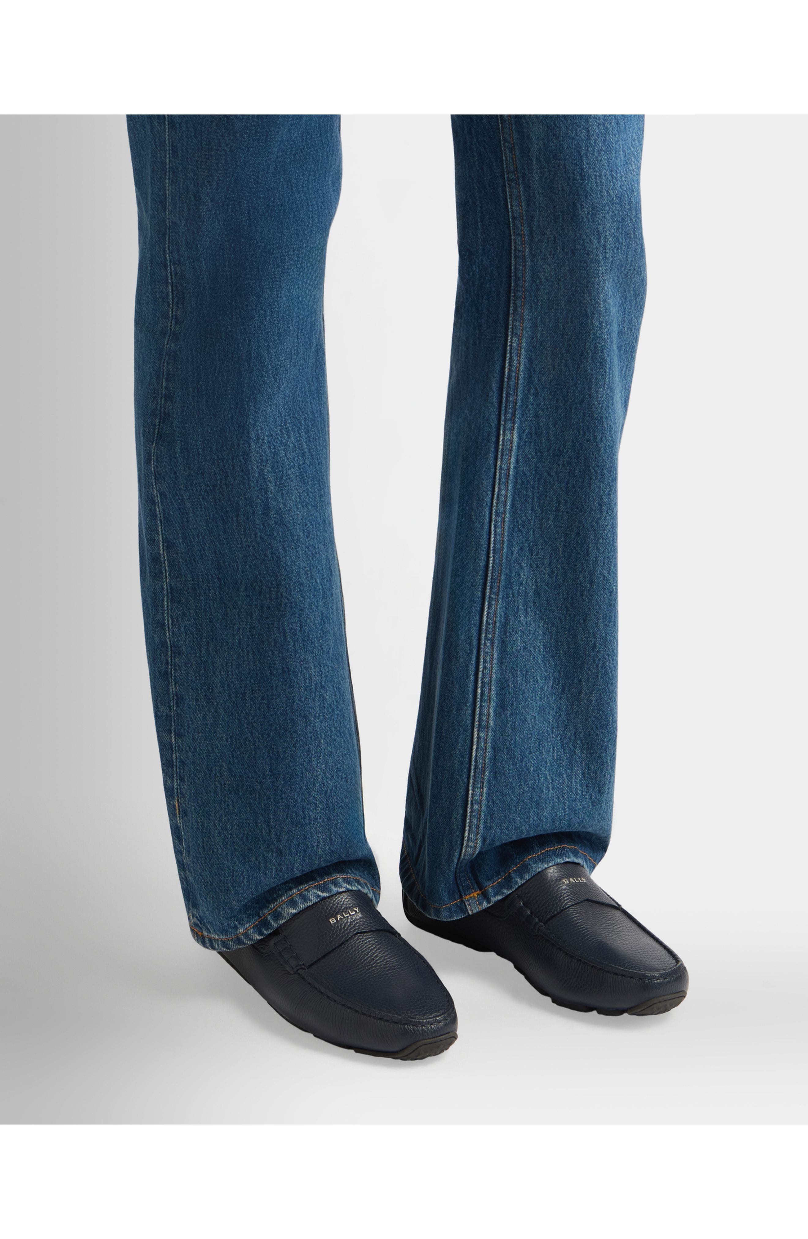 Bally Pilot Driver in Bovine Leather Lined with Leather, Alternate, color, Blue