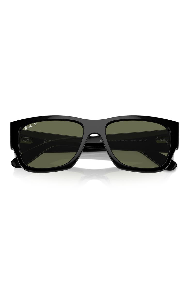 Carlos 56mm Polarized Rectangular Sunglasses, Alternate, color, BLACK
