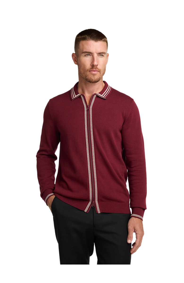 Paul Fredrick Cotton Full Zip Polo, Alternate, color, Burgundy