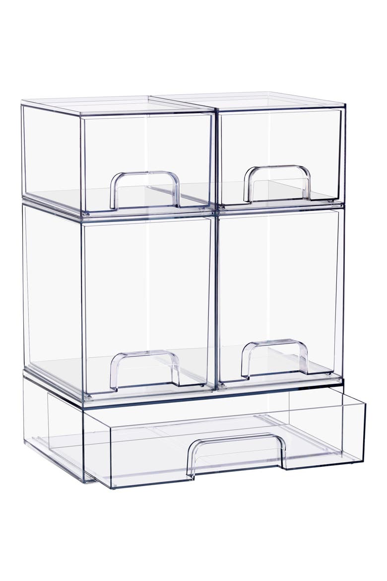5-Piece Clear Stackable Storage Bins, Main, color, NO COLOR