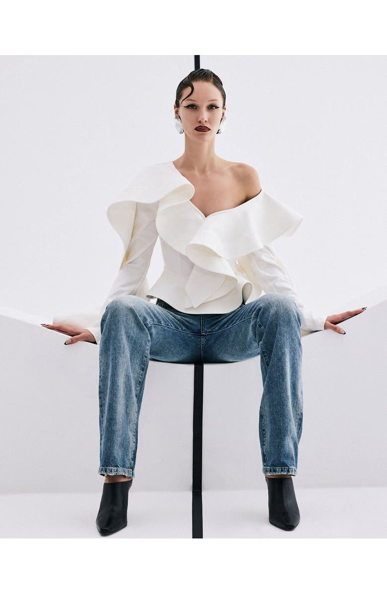 THEO The Label Gaia Ruffle Shoulder V-Neck Top, Alternate, color,