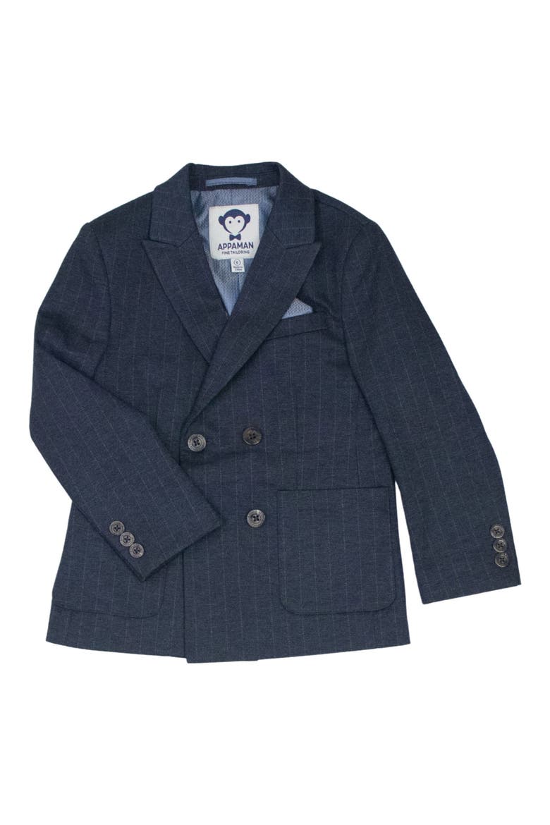 Kids' Pinstripe Double Breasted Blazer, Main, color, NAVY PINSTRIPE