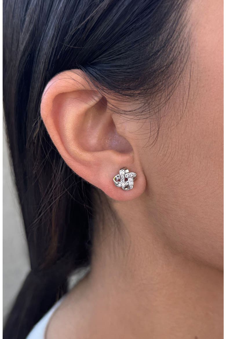 Pavé CZ Knot Stud Earrings, Alternate, color, SILVER