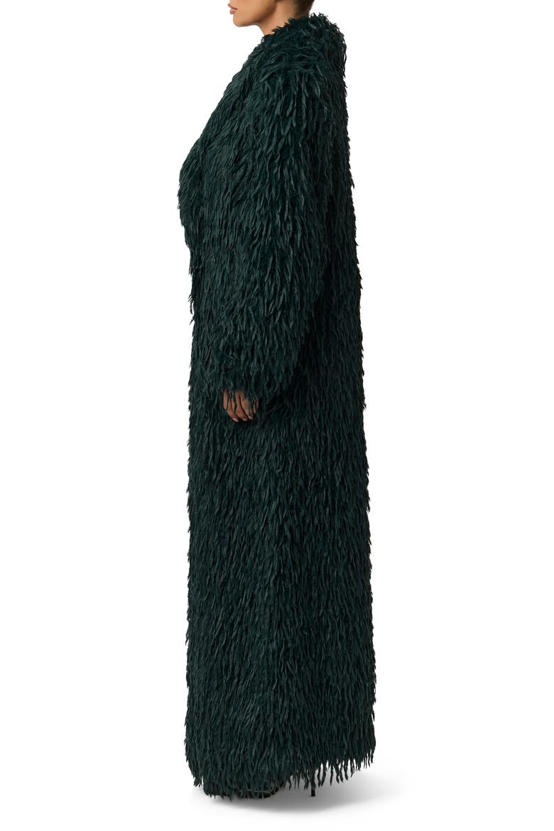 Long Faux Feather Coat, Alternate, color, EMERALD