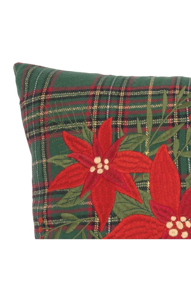 Poinsettia Plaid Floral Christmas Throw Pillow 16" x 16", Alternate, color, Red