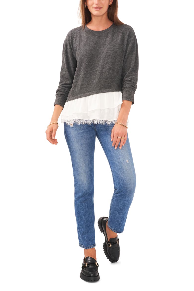 Mixed Media Layered Sweater, Alternate, color, MEDIUM HEATHER GREY