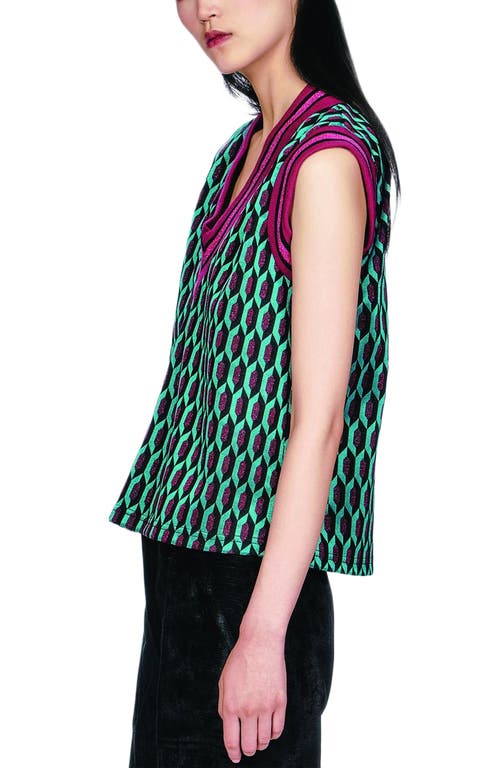 Anna Sui Glitter Geo Jacquard Pullover Vest In Green