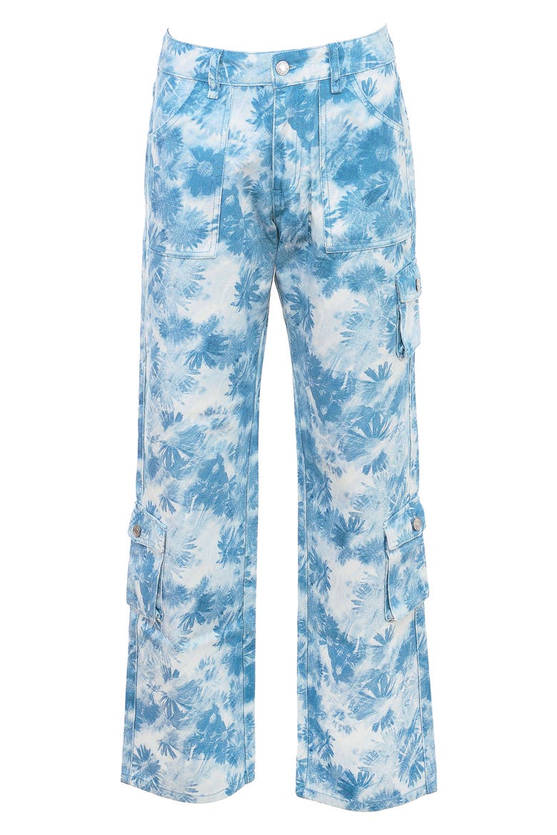 Floral Straight Leg Cargo Jeans, Alternate, color, BLUE FLOWER PRINT