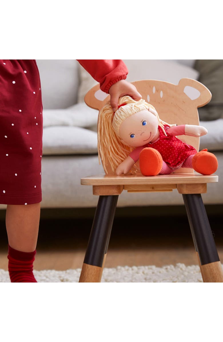 HABA 12" Soft Baby Doll Annelie with Blonde Hair, Embroidered Face, Removable Red Dress and Matching Hairband - Washable Toddler Doll for 18 Months+, Alternate, color, Red Multi