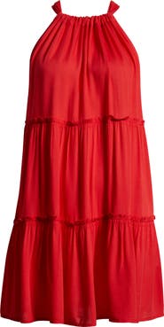 Elan Ruched Tiered Cover-Up Swing Dress