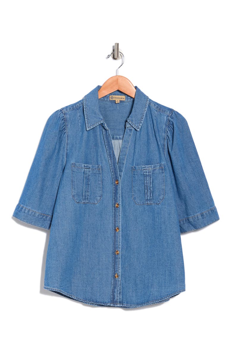 Denim Button-Up Shirt, Alternate, color, MID BLUE