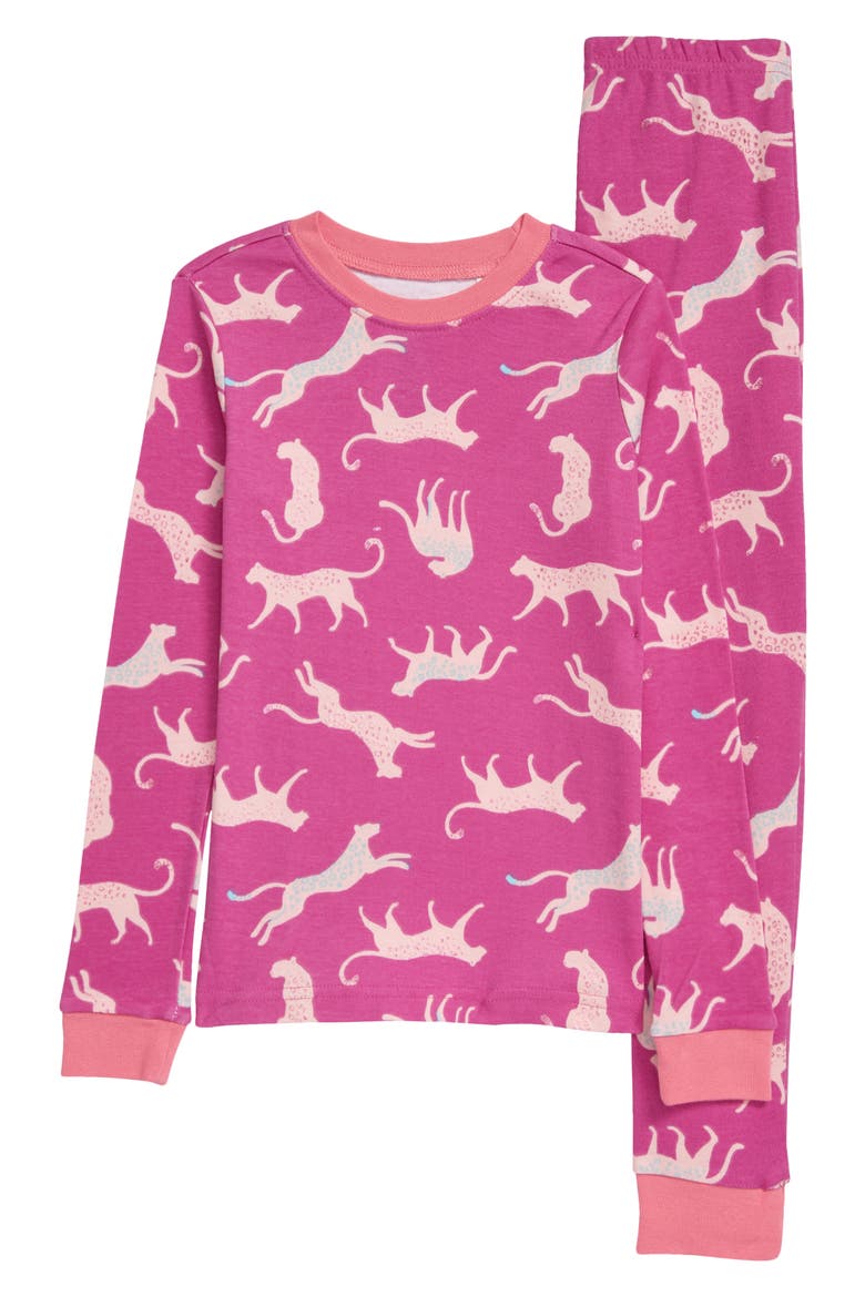 Kids' Fitted Two-Piece Pajamas, Main, color, PURPLE ORCHID WILD CATS