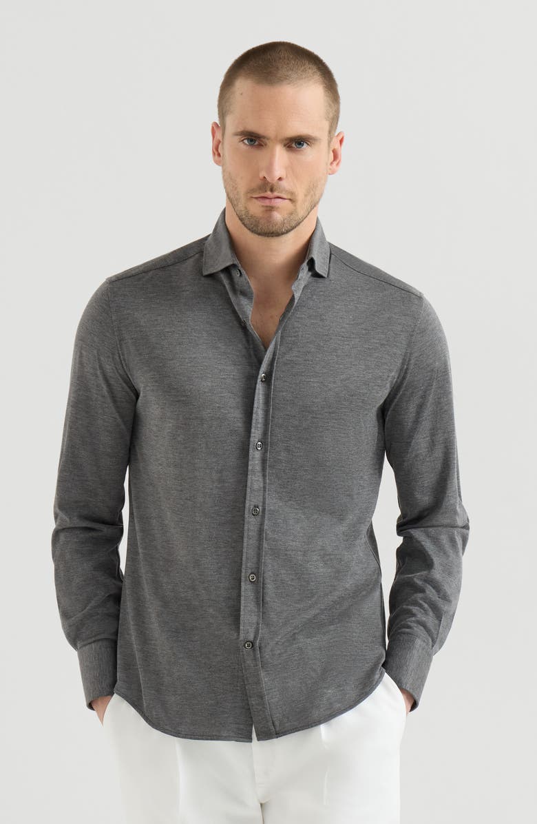Brunello Cucinelli Lightweight jersey shirt, Alternate, color, Dark Grey