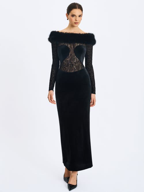 Miss Circle Alexis Faux Fur Boatneck Maxi Dress In Black