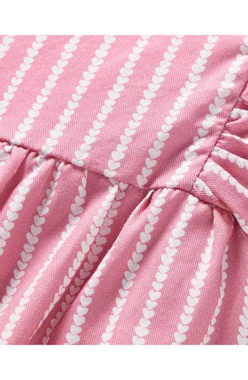 Petite Plume Heart Stripe Ruffle Twill Bubble Romper In Pink