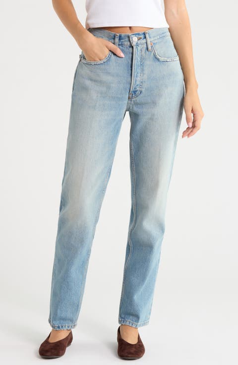 Pipe Distressed High Waist Jeans