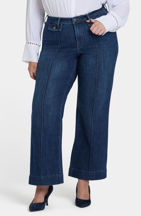 Teresa Slit Hem Wide Leg Jeans (Plus)