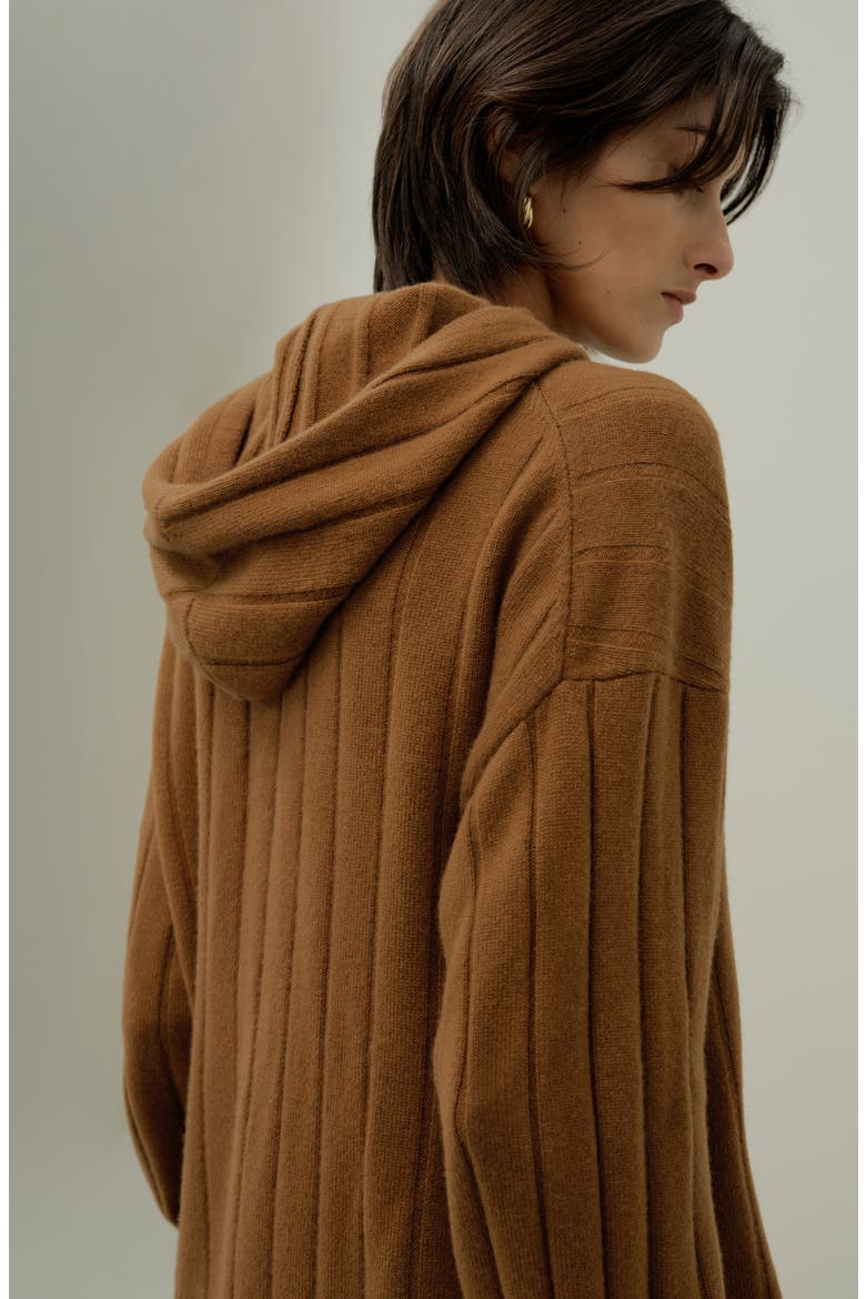 Women's Ribbed Hooded Cashmere Knit Top, Alternate, color, Cinnamon