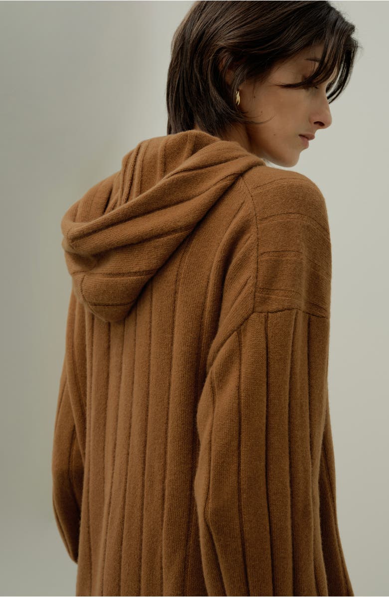Lilysilk Women's Ribbed Hooded Cashmere Knit Top, Alternate, color, Cinnamon
