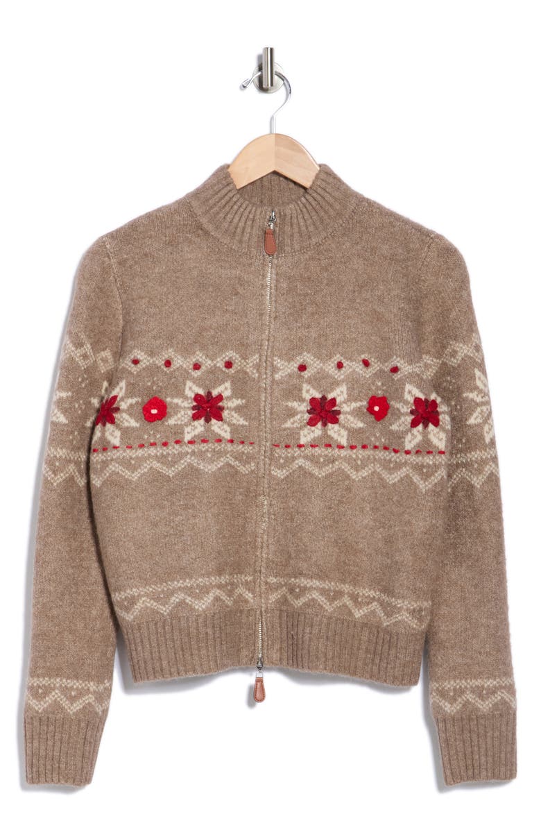 RDI Fair Isle Zip-Up Cardigan, Alternate, color, Taupe