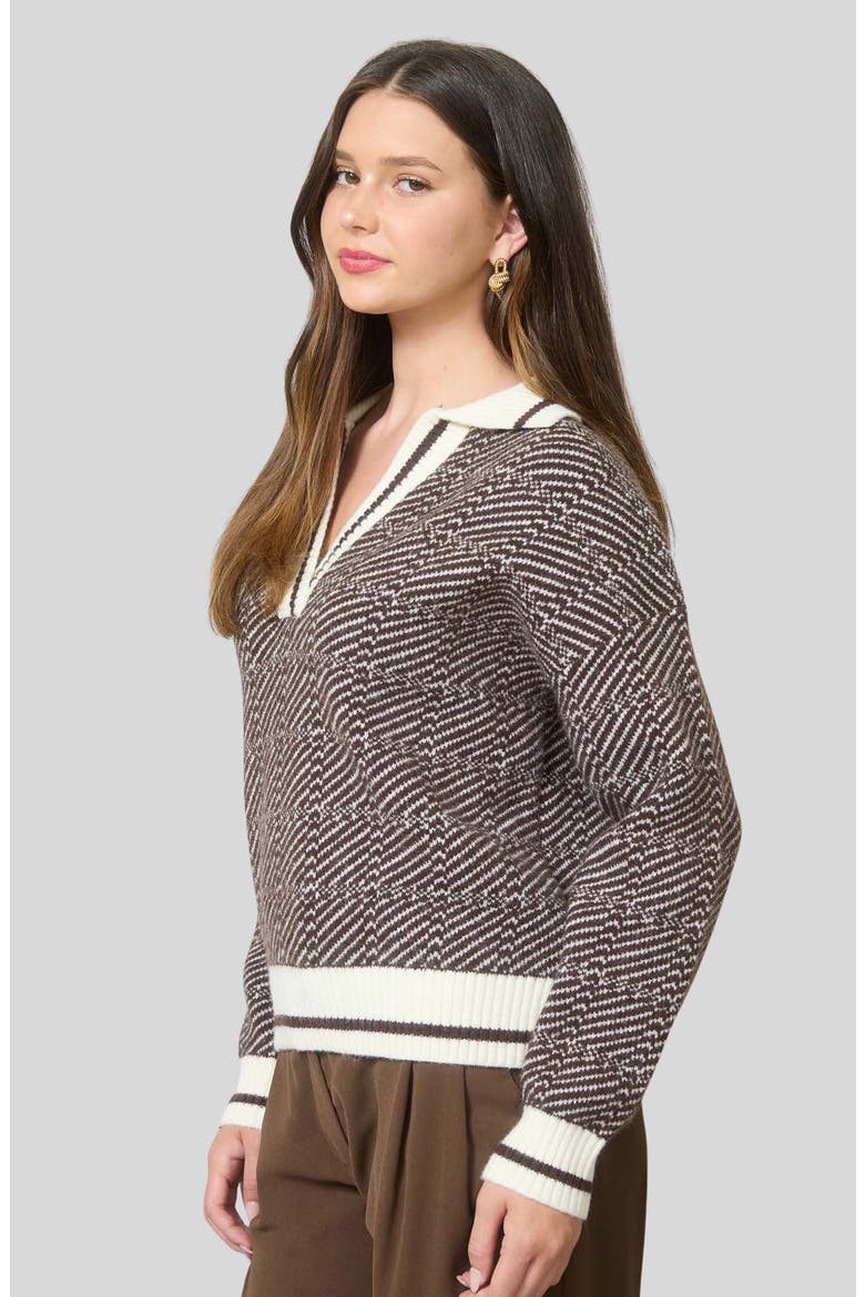 Split Johnny Collar Sweater, Alternate, color, BROWN