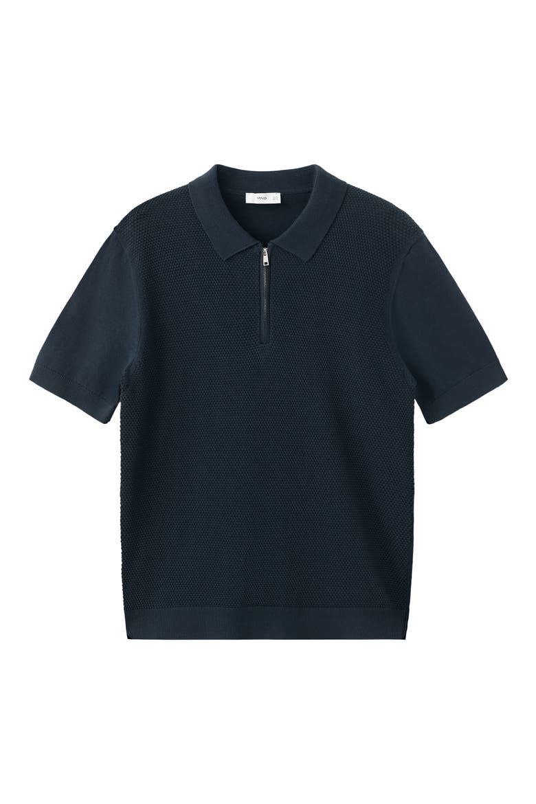 Solid Cotton Waffle Zip Polo Sweater, Alternate, color, NAVY