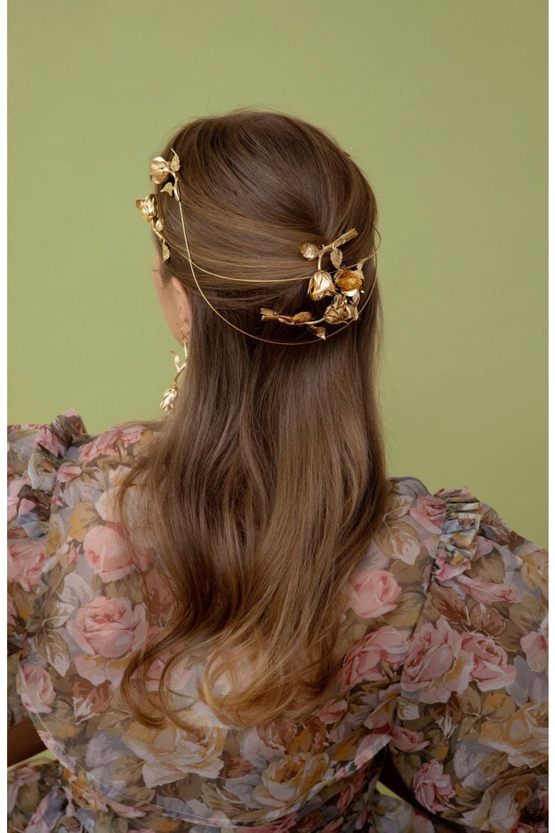 Rose & Vine Hair Clip, Alternate, color, Gold