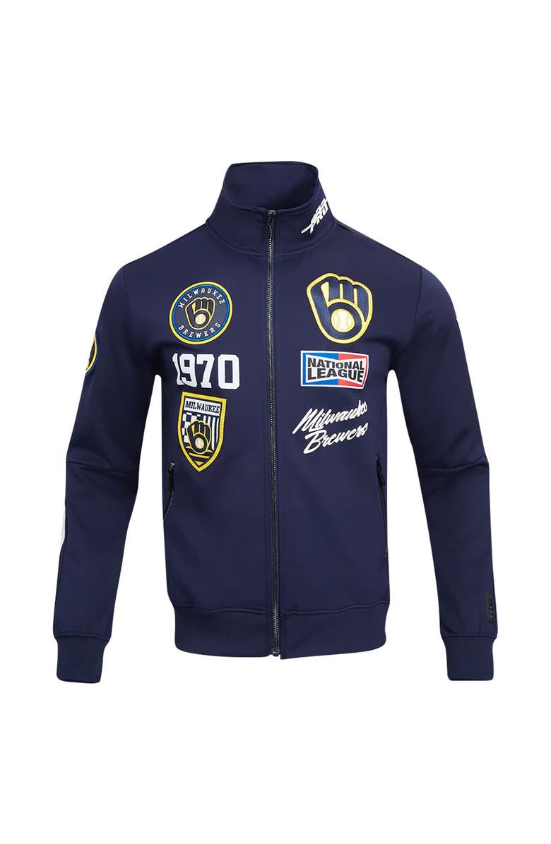 PRO STANDARD Men's Pro Standard Navy Milwaukee Brewers Fast Lane Full-Zip Track Jacket, Alternate, color,