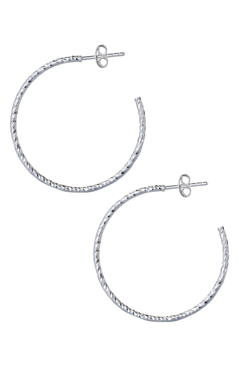 Argento Vivo Sterling Silver Diamond Cut Hoop Earrings, Main, color, Silver