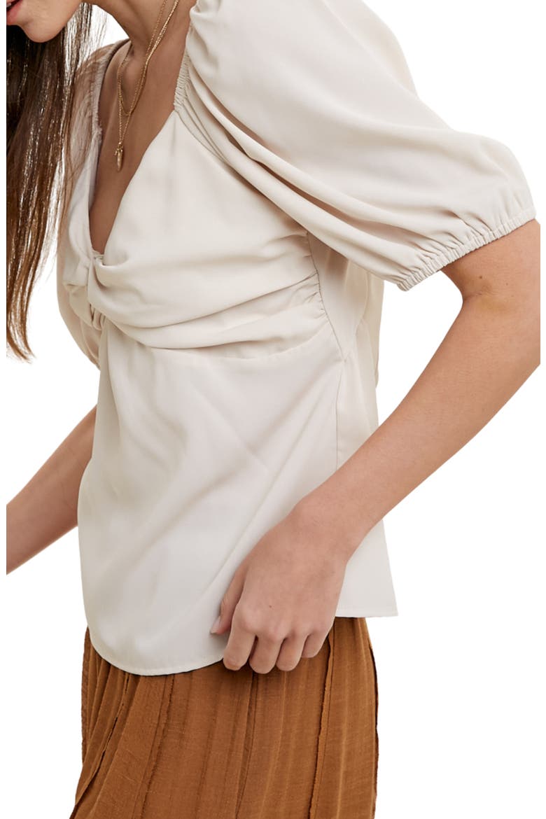 Puff Sleeve Tie Back Babydoll Top, Alternate, color, BONE