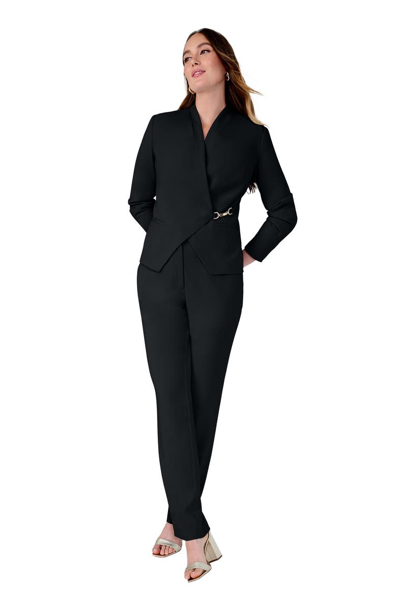 Jessica London Wrap Jacket Pantsuit, Main, color, Black