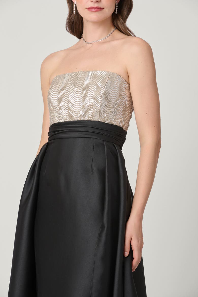 Midnight Tilly Sequin Mikado Combo Dress, Alternate, color, Champagne/Jet