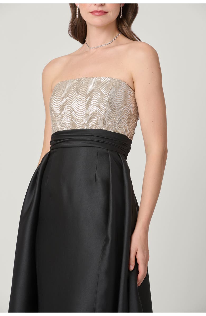 Shoshanna Midnight Tilly Sequin Mikado Combo Dress, Alternate, color, Champagne/Jet