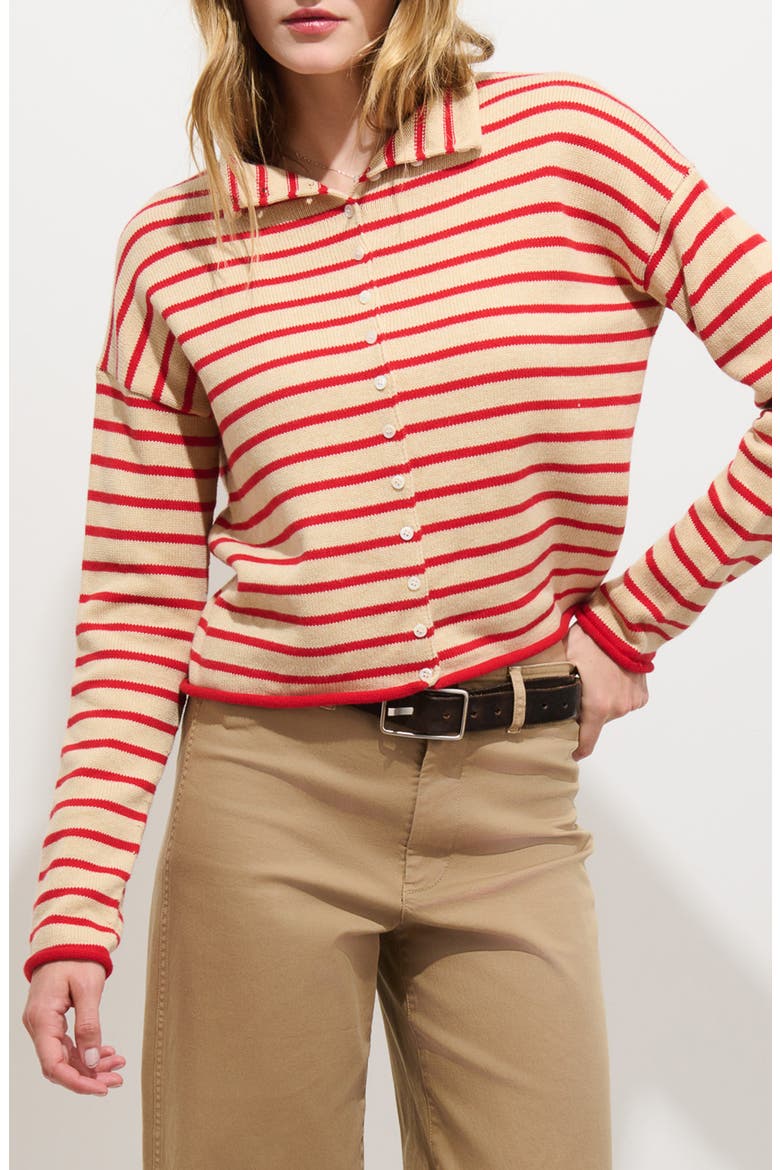 Taylor Mariner Stripe Cardigan, Main, color, LATTE/ BRIGHT FLAME