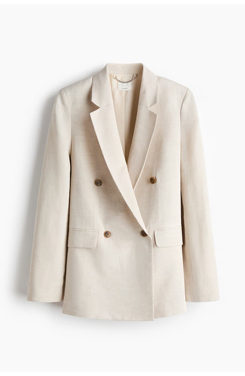 H&M Linen-blend Double-breasted Blazer, Alternate, color, Light Beige
