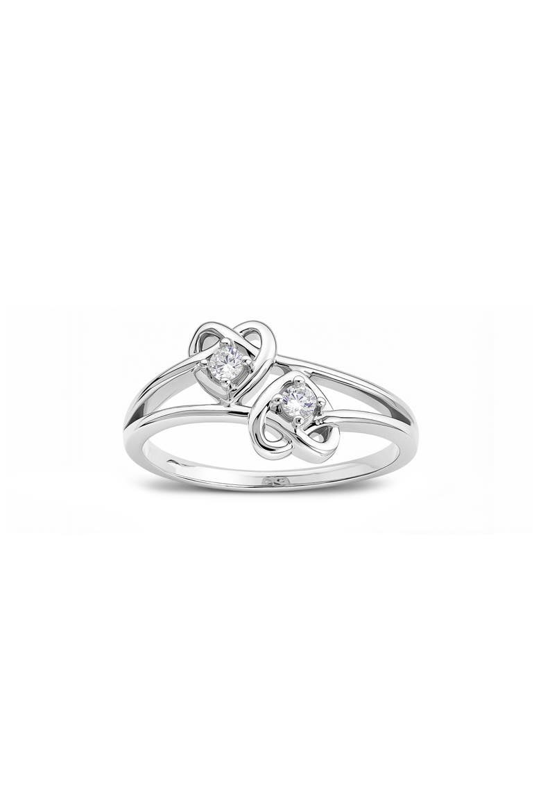 Cubic Zirconia Double Heart Ring, Main, color, SILVER