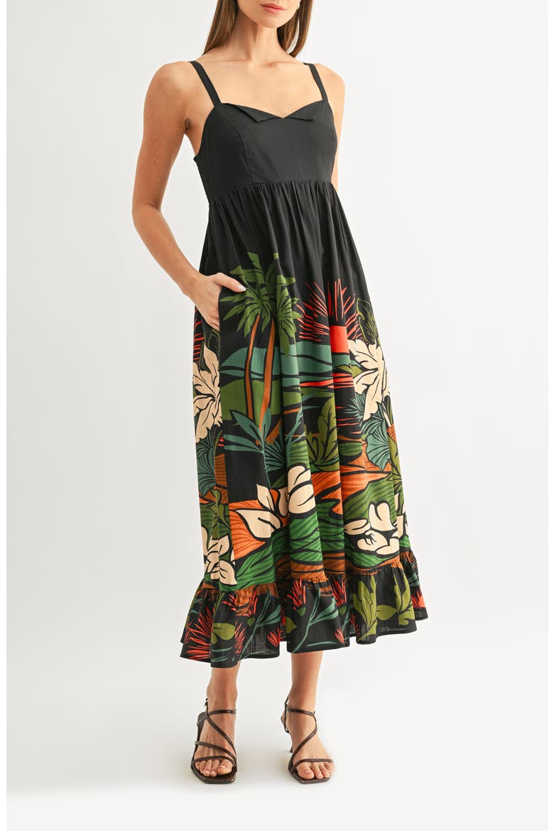 Leah Tropical Print Babydoll Midi Sundress, Alternate, color, NAVY MULTI